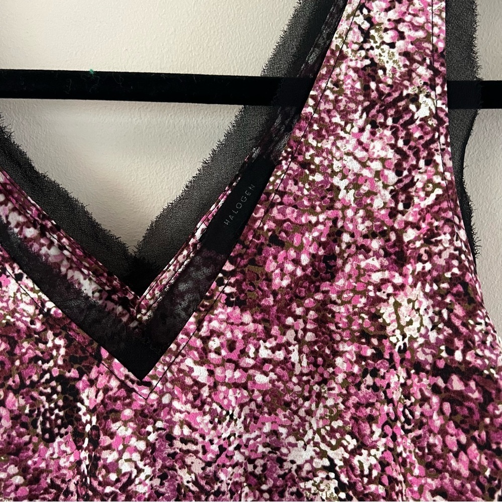 Halogen Raw edge chiffon tank top Ladies size xs Black pink abstract print - Picture 2 of 8